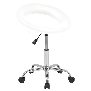 Въртящ се стол за студио за красота, изкуствена кожа, бял