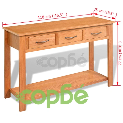 Конзолна маса, 118x35x77 см, дъбов масив ➤ топ цена ➤ sorbe.bg