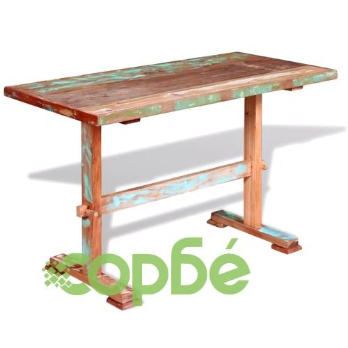 Трапезна маса с пиедестал регенерирано дърво масив 120x58x78 см ➤ топ цена ➤ sorbe.bg