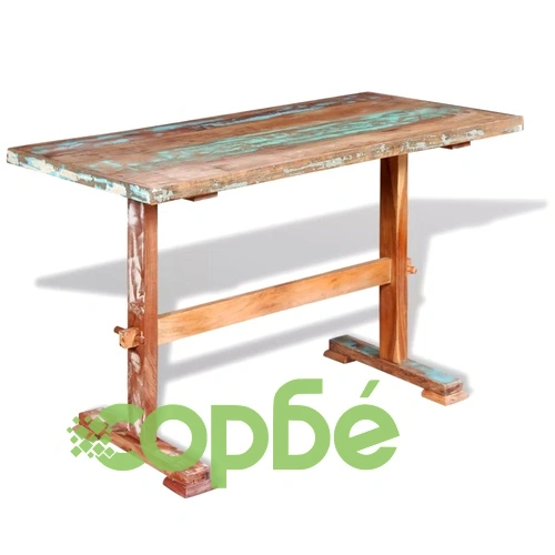 Трапезна маса с пиедестал регенерирано дърво масив 120x58x78 см ➤ топ цена ➤ sorbe.bg