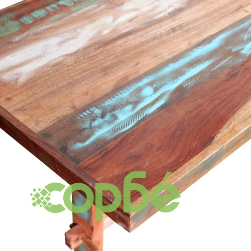 Трапезна маса с пиедестал регенерирано дърво масив 120x58x78 см ➤ топ цена ➤ sorbe.bg