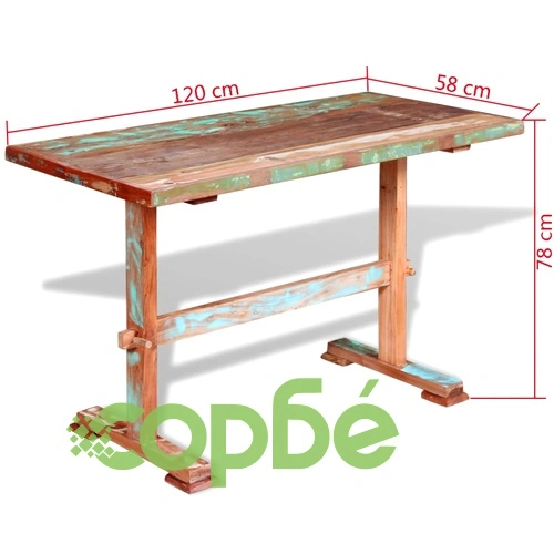 Трапезна маса с пиедестал регенерирано дърво масив 120x58x78 см ➤ топ цена ➤ sorbe.bg