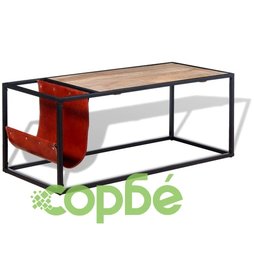 Маса за кафе с място за списания от естествена кожа 110x50x45см ➤ топ цена ➤ sorbe.bg