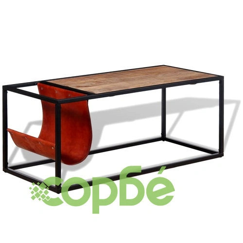 Маса за кафе с място за списания от естествена кожа 110x50x45см ➤ топ цена ➤ sorbe.bg