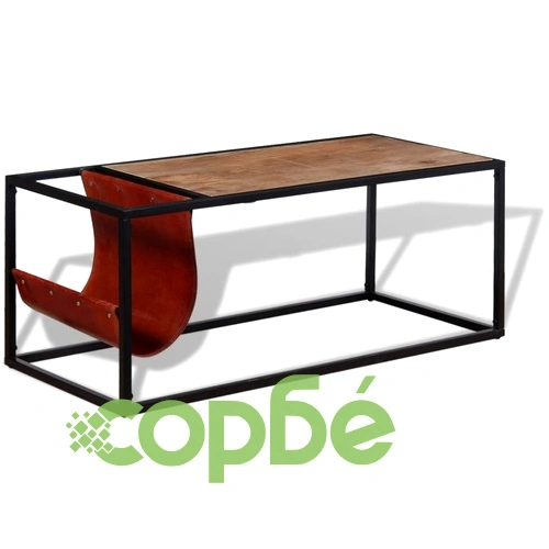Маса за кафе с място за списания от естествена кожа 110x50x45см ➤ топ цена ➤ sorbe.bg