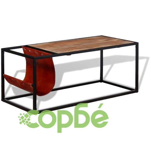 Маса за кафе с място за списания от естествена кожа 110x50x45см ➤ топ цена ➤ sorbe.bg