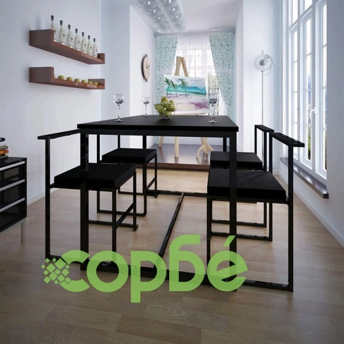 Трапезен комплект, 5 части, маса и 4 стола, черен ➤ топ цена ➤ sorbe.bg