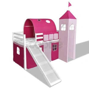 Детско легло, с пързалка и стълба, дърво, розово 