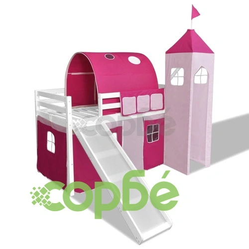 Детско легло, с пързалка и стълба, дърво, розово  ➤ топ цена ➤ sorbe.bg