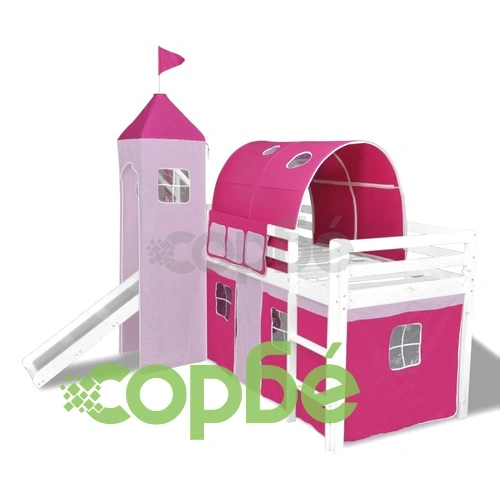 Детско легло, с пързалка и стълба, дърво, розово  ➤ топ цена ➤ sorbe.bg