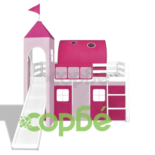 Детско легло, с пързалка и стълба, дърво, розово  ➤ топ цена ➤ sorbe.bg