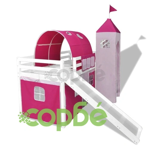 Детско легло, с пързалка и стълба, дърво, розово  ➤ топ цена ➤ sorbe.bg