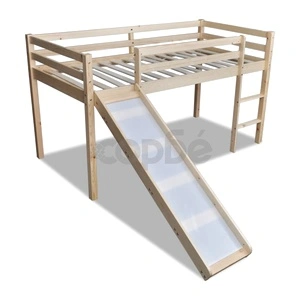 Детско легло, високо, с пързалка и стълба, естествено дърво 