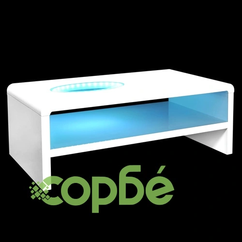 Маса за кафе, LED, силен гланц, бяла, 105х55х42 см ➤ топ цена ➤ sorbe.bg