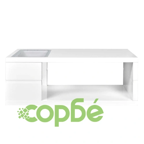 Маса за кафе, LED, силен гланц, бяла, 105х55х41,5 см ➤ топ цена ➤ sorbe.bg