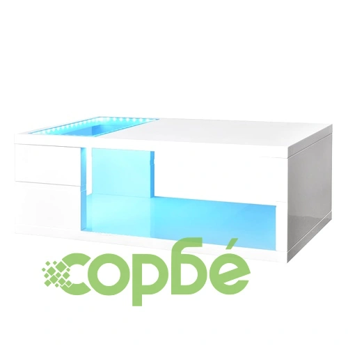 Маса за кафе, LED, силен гланц, бяла, 105х55х41,5 см ➤ топ цена ➤ sorbe.bg