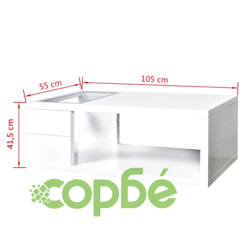 Маса за кафе, LED, силен гланц, бяла, 105х55х41,5 см ➤ топ цена ➤ sorbe.bg