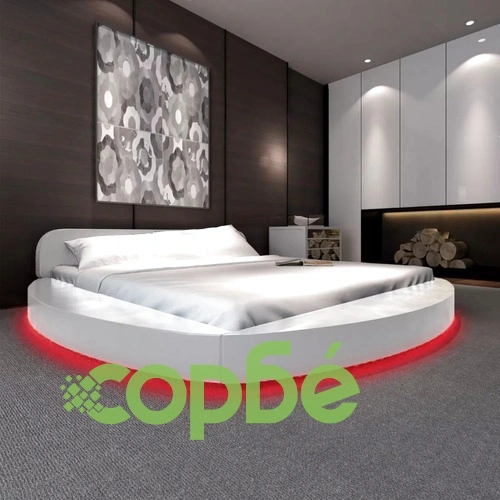 Рамка за легло с LED, бяла, изкуствена кожа, 180x200 cм ➤ топ цена ➤ sorbe.bg