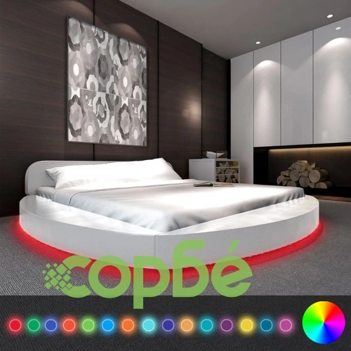 Рамка за легло с LED, бяла, изкуствена кожа, 180x200 cм ➤ топ цена ➤ sorbe.bg