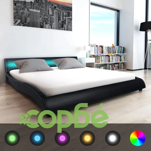 Рамка за легло с LED, черна, изкуствена кожа, 180x200 cм ➤ топ цена ➤ sorbe.bg