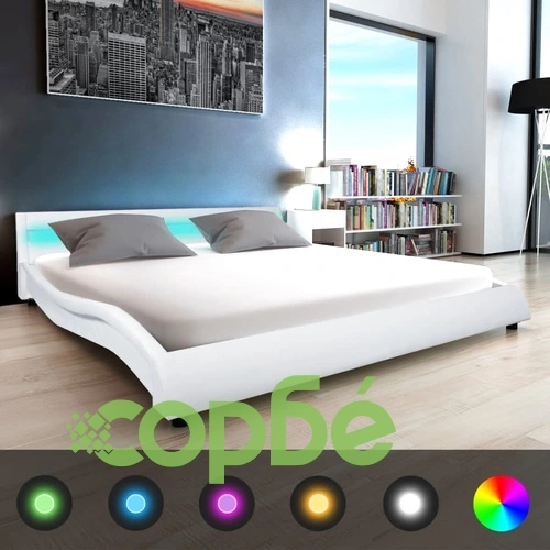 Рамка за легло с LED, бяла, изкуствена кожа, 180x200 cм ➤ топ цена ➤ sorbe.bg