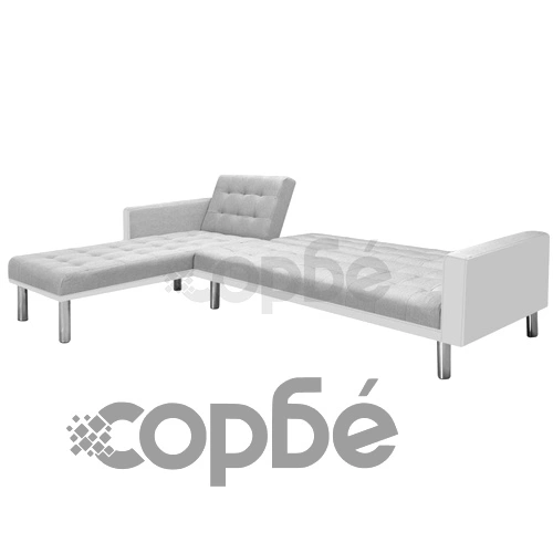 Ъглов разтегателен диван текстил 218x155x69 см бяло и сиво ➤ топ цена ➤ sorbe.bg