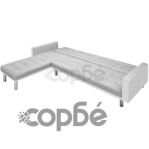 Ъглов разтегателен диван текстил 218x155x69 см бяло и сиво ➤ топ цена ➤ sorbe.bg