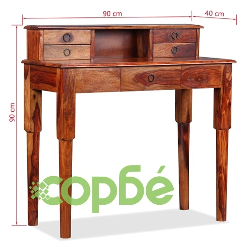 Бюро с 5 чекмеджета, акациево дърво масив, 90х40х90 см ➤ топ цена ➤ sorbe.bg