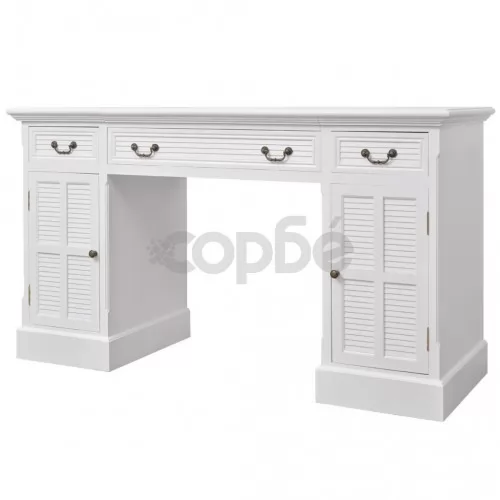 Двойно настолно бюро, бяло, 140x48x80 cм ➤ топ цена ➤ sorbe.bg