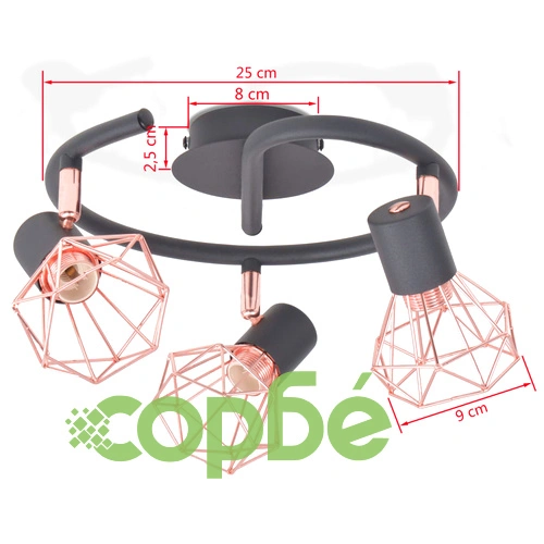 Таванна лампа с 3 LED филамент крушки 12 W ➤ топ цена ➤ sorbe.bg