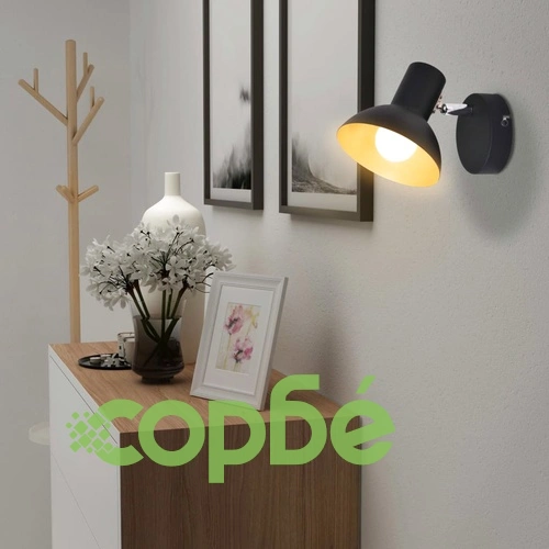 Аплици за стена, 2 бр за 2 крушки, E27, черно и златисто ➤ топ цена ➤ sorbe.bg