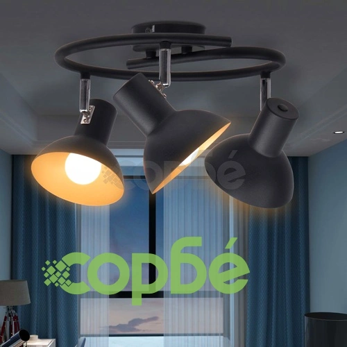 Спот лампа за 3 крушки, E27, черно и златисто ➤ топ цена ➤ sorbe.bg