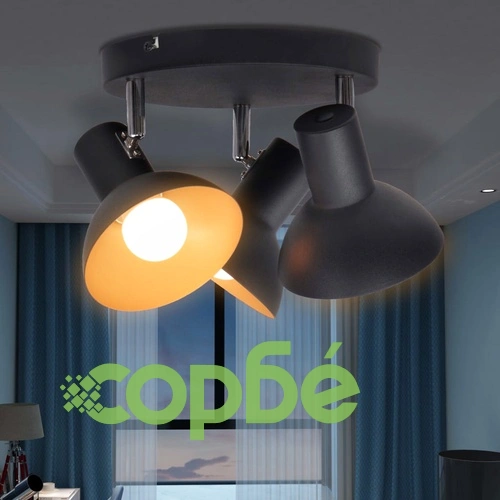 Спот лампа за 3 крушки, E27, черно и златисто ➤ топ цена ➤ sorbe.bg