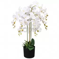 Изкуствена орхидея със саксия 75 см бяла