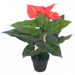 Изкуствено растение антуриум със саксия, 45 см, червено и жълто