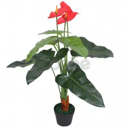 Изкуствено растение антуриум със саксия, 90 см, червено и жълто