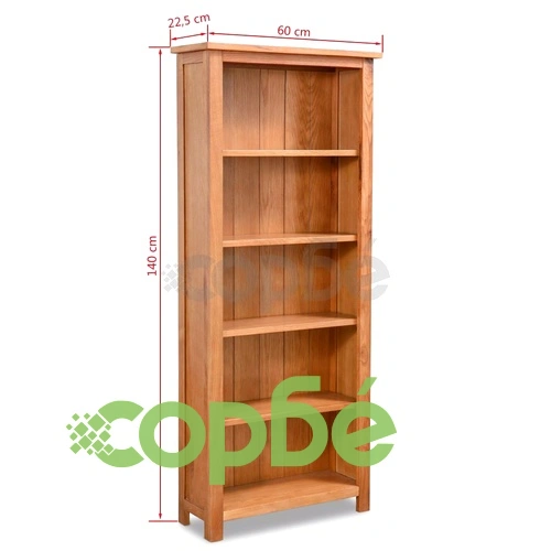 Библиотека с 5 рафта, 60x22,5x140 см, дъбов масив ➤ топ цена ➤ sorbe.bg