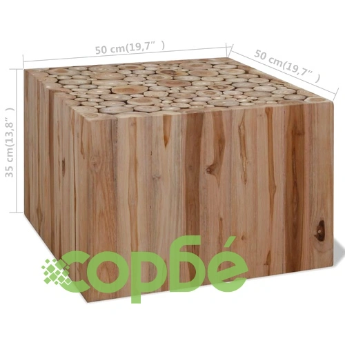 Кафе маса, естествен тик, 50x50x35 cм ➤ топ цена ➤ sorbe.bg