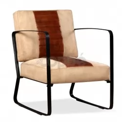 Кресло, кафяво, естествена кожа и канава