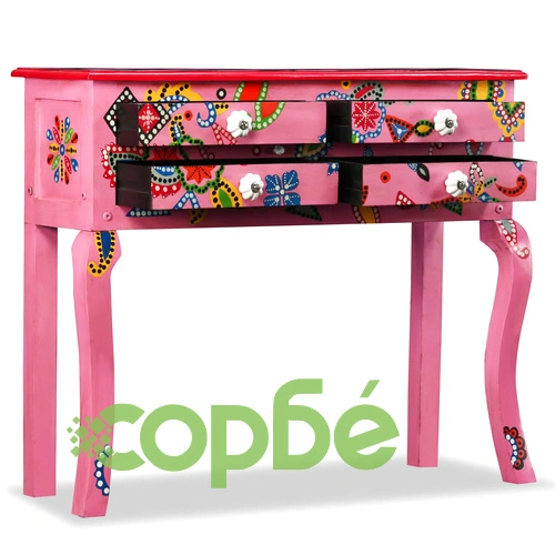 Конзолна маса, мангова дървесина масив, розова, ръчно рисувана ➤ топ цена ➤ sorbe.bg