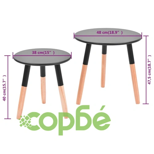 vidaX Комплект от 2 масички, иглолистна дървесина масив, черни ➤ топ цена ➤ sorbe.bg