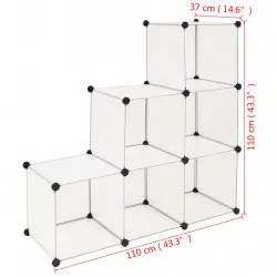 Шкаф за съхранение, на кубове, 6 отделения, бял