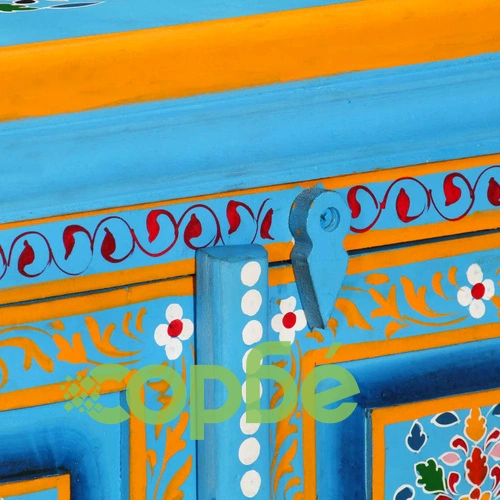 Бюфет, мангово дърво масив, тюркоаз, ръчно рисуван ➤ топ цена ➤ sorbe.bg