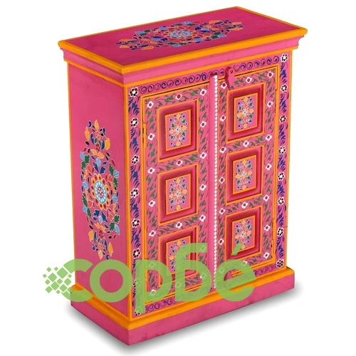 Бюфет, мангово дърво масив, розов, ръчно рисуван ➤ топ цена ➤ sorbe.bg