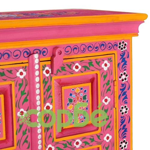 Бюфет, мангово дърво масив, розов, ръчно рисуван ➤ топ цена ➤ sorbe.bg