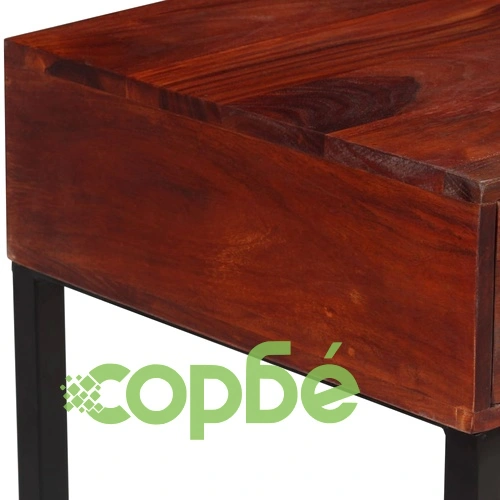 Бюро, акациево дърво масив и естествена кожа, 117x50x76 cм ➤ топ цена ➤ sorbe.bg