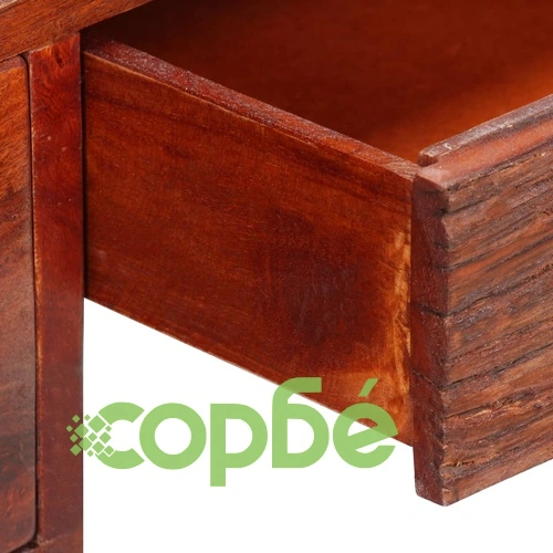 Бюро, акациево дърво масив и естествена кожа, 117x50x76 cм ➤ топ цена ➤ sorbe.bg