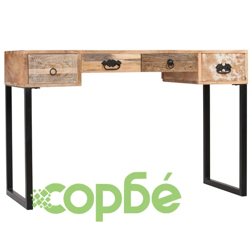 Бюро, мангово дърво масив и естествена кожа, 117x50x76 cм ➤ топ цена ➤ sorbe.bg