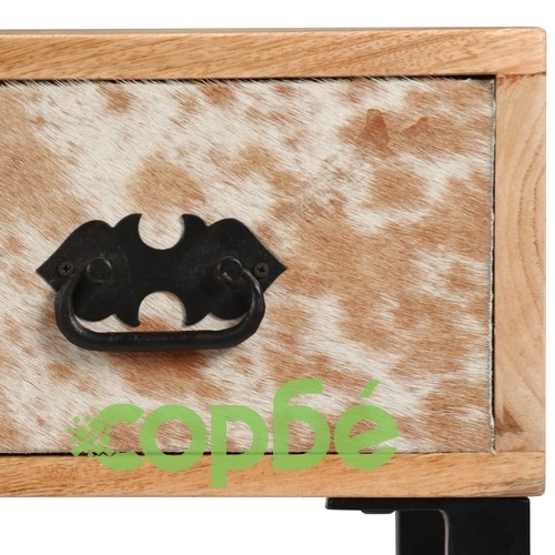 Бюро, мангово дърво масив и естествена кожа, 117x50x76 cм ➤ топ цена ➤ sorbe.bg