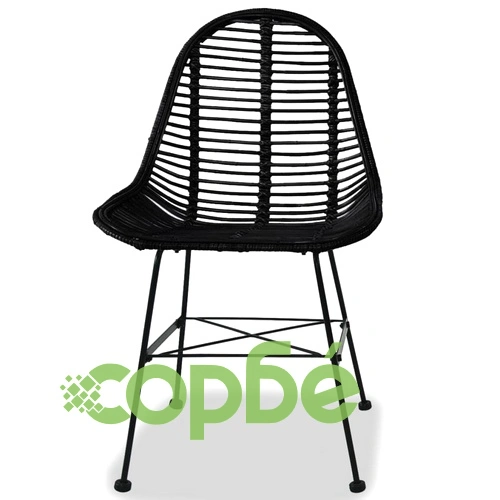 Трапезни столове, 2 бр, черни, естествен ратан ➤ топ цена ➤ sorbe.bg